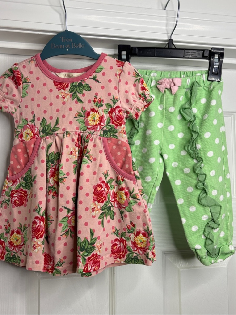 Matilda Jane Pink Floral Polka Dot Pocket set 6-12